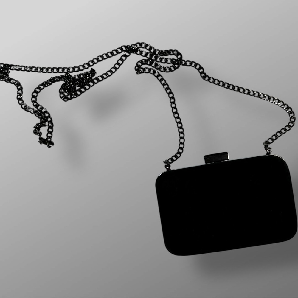 Giorgio Armani Parfums Black Velvet Clutch Evening Bag Gunmetal Chain Strap